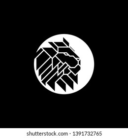 Lion Head inside circle Logo Design Template. Emblem vector isolated on black background