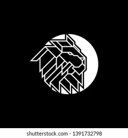 Lion Head inside circle Logo Design Template. Emblem vector isolated on black background