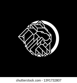 Lion Head inside circle Logo Design Template. Emblem vector isolated on black background