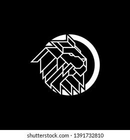 Lion Head inside circle Logo Design Template. Emblem vector isolated on black background