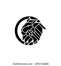 Lion Head inside circle Logo Design Template. Emblem vector isolated on white background