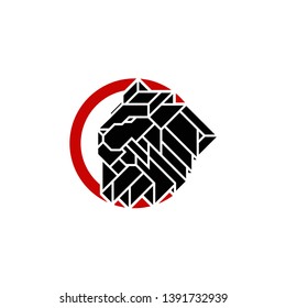Lion Head inside circle Logo Design Template. Emblem vector isolated on white background