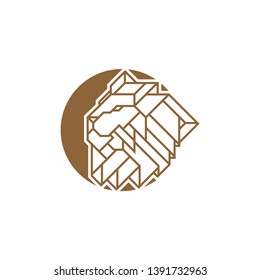 Lion Head inside circle Logo Design Template. Gold, emblem vector isolated on white background