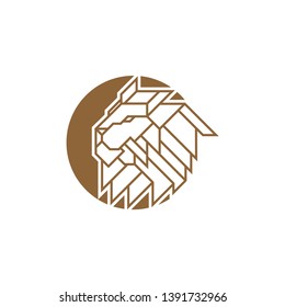 Lion Head inside circle Logo Design Template. Gold, emblem vector isolated on white background