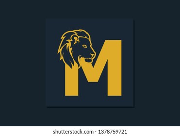 Lion head inside letter M. Abstract, creative emblem for logotype, brand identity, company, corporate, entity name. Modern simple luxury template alphabet. Letter Design Vector. Animal concept. EPS 10