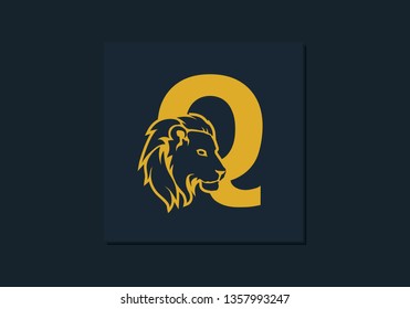Lion head inside letter Q. Abstract, creative emblem for logotype, brand identity, company, corporate, entity name. Modern simple luxury template alphabet. Letter Design Vector. Animal concept. EPS 10