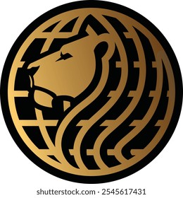 Lion Head into the Globe Symbol