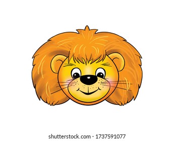 Lion head isolated on white background, cute fun face mask animal pattern