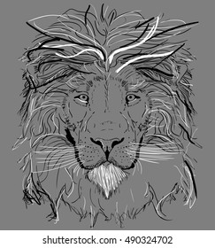 Lion head isolated. For tattoo banner, poster, card, t-shirt design template.