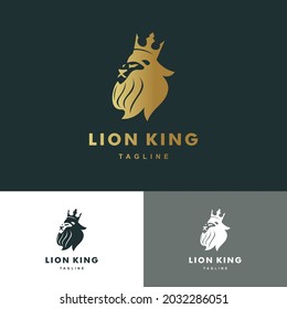 Lion head, Lion king, Mascot lion logo with gold color, icon set Illustration Vector Graphic