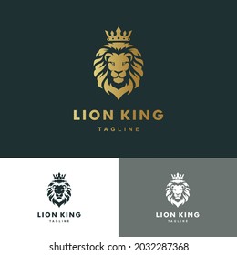 Lion head, Lion king, Mascot lion logo with gold color, icon set Illustration Vector Graphic