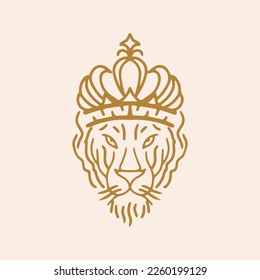 Lion Head King outline vector logo illustration