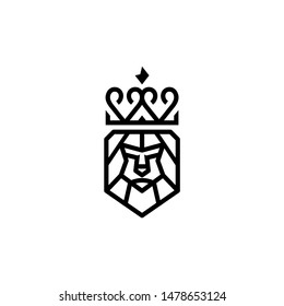 lion head with king queen royal crown logo vector icon illustration line outline monoline