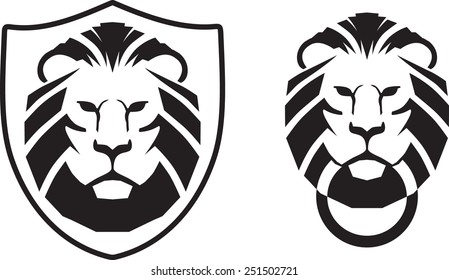Lion head knocker and crest vector illustration