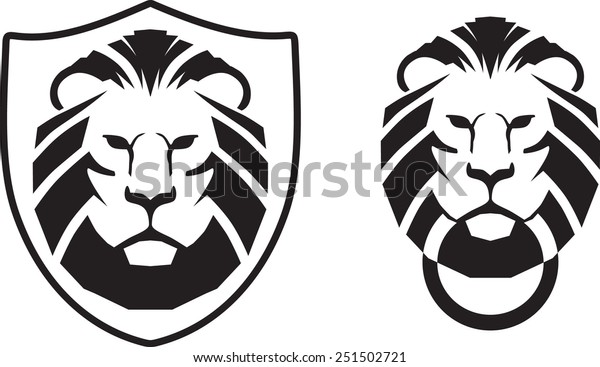 Lion Head Knocker Crest Vector Illustration のベクター画像素材 ロイヤリティフリー