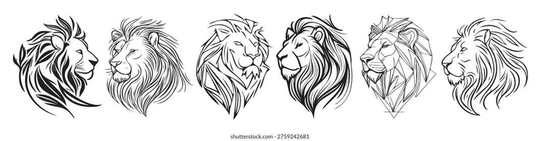 lion head label set hand drawn sketch vector illustration