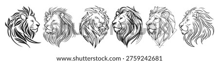 lion head label set hand drawn sketch vector illustration