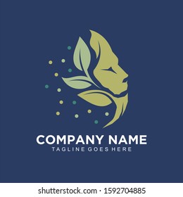 Lion head leaf concept logo design vector and illustration
