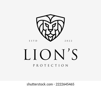 Lion Head Leo Mane Predator Shield Security Protection Safety Majestic Crest Vector Logo Design