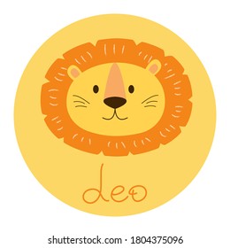 Lion head with Leo sign. Zodiac symbol. Vector isolated element. EPS10