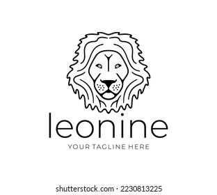 Lion head, leonine, animal, predator, nature and wildlife, logo design. Muzzle of a lion, lion face, silhouette and line style, vector design and illustration