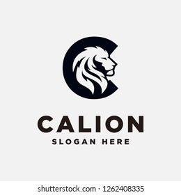 Lion head in letter C logo vector