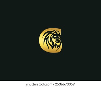 Lion head in letter C logo design concept vector template.