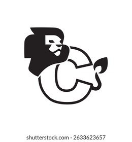 Lion head letter C logo design,  initial logo design template illustration