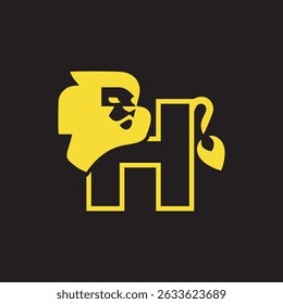 Lion head letter H logo design,  initial logo design template illustration