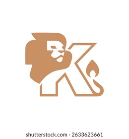 Lion head letter K logo design,  initial logo design template illustration