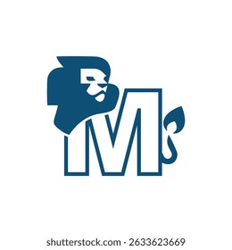 Lion head letter M logo design,  initial logo design template illustration