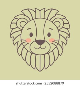 Lion Head Line Art Cartoon Vector Illustration Design