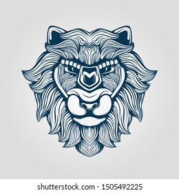 lion head line art decorative face