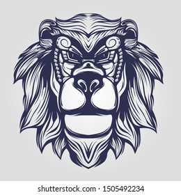 lion head line art decorative face