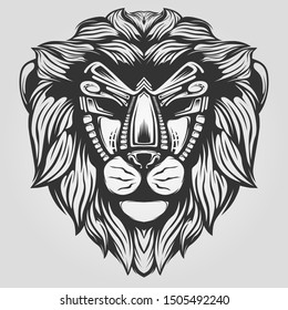 lion head line art decorative face