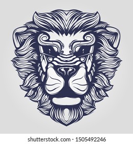 lion head line art decorative face