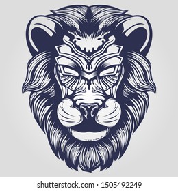 lion head line art decorative face