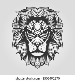 lion head line art decorative face