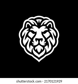 Lion head line art logo design. Lion head, mane vector illustration on dark background