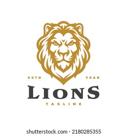 Lion head line art logo design. Lion mascot vector illustration