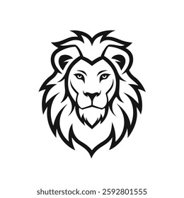 Lion head line art on white background, ideal for logos, tattoos, branding, and wildlife-themed designs.