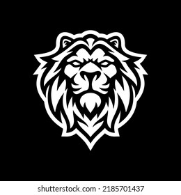 Lion Head Line Art Or Silhouette Logo Design. Lion Face Vector Illustration On Dark Background