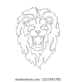 Lion head line art. Single continuous line drawing of  Lion head. Modern one line drawing lion face. Lion logo symbol. Vector illustration