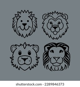 Lion Head  Line Art Vector. Animal mascot
