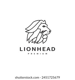 Lion head line art vector logo design illustration