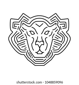Lion head line logo design, vector pictogram isolated on white.