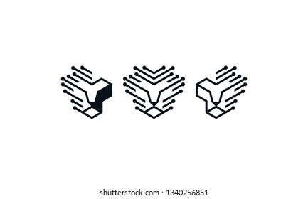 Lion head line vector logo icon technology