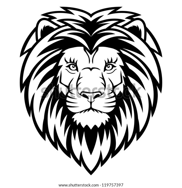 白黒の背景にライオンの頭のロゴ これは マスコットやタトゥー Tシャツのグラフィックに最適なベクターイラストです のベクター画像素材 ロイヤリティフリー