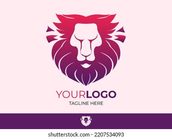 Lion head logo, clean and simple gradient digital illustration