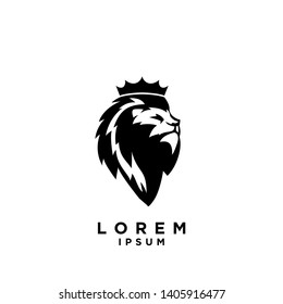 lion head logo with crown and black color logo icon designs vector illustration